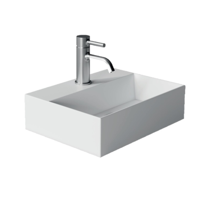 Product cut out image of Zero3 400mm Gloss White Wall Hung Basin Side Angle ZER34120101GW